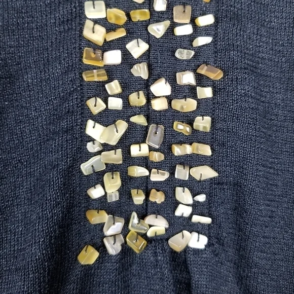 Evie Womens Soft Linen Long Sleeve V Neck Top Size L Black Embellished Neckline - Picture 4 of 11